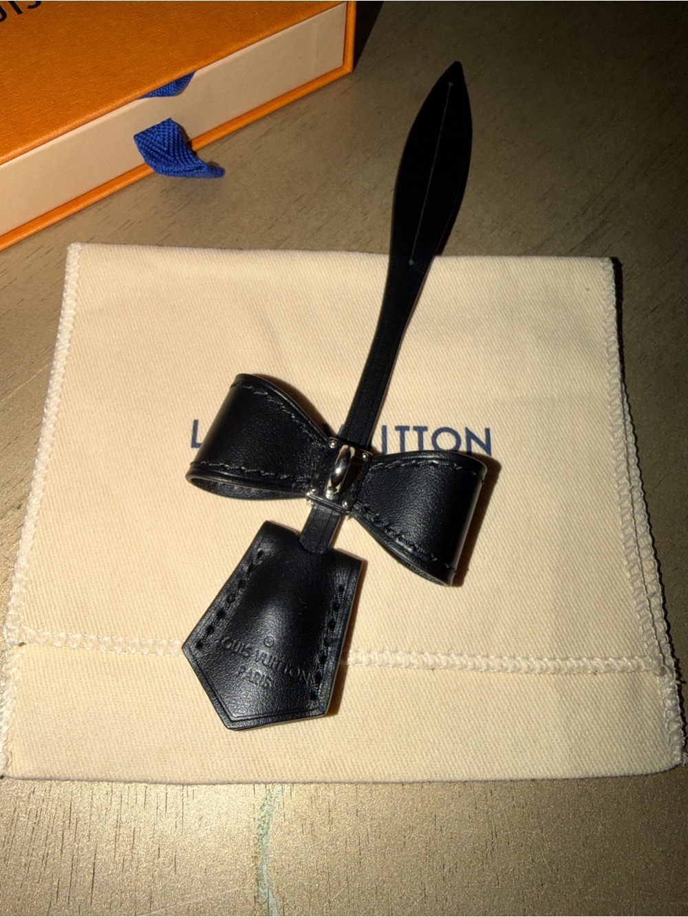 Louis Vuitton Black Leather Bow Bag Charm with Tag